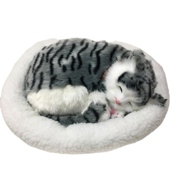 Söt simulering sovande katt/hund plyschdocka med bo andning F