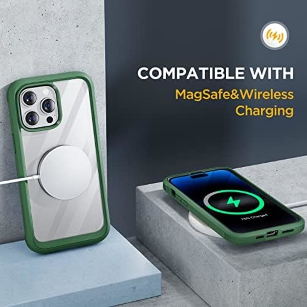 Miracase Glass Series Designad för iPhone 14 Pro Max Case 6,7 tum, [2023 Upgrade] Bumper Case med inbyggd 9H härdat glas Scr Acacia Green