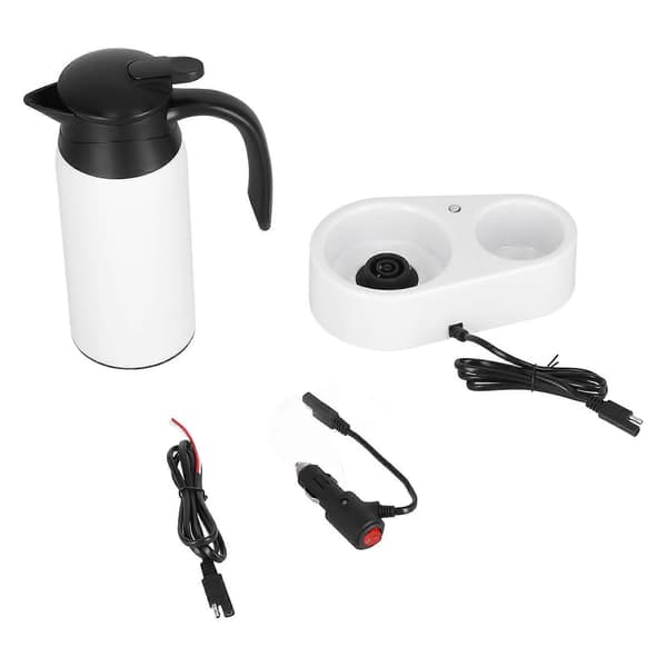 800 ml bærbar elektrisk bilkoker, vanndispenser til bil med hvit base, silikonforseglingsringlokk for reise, kokende vann, hvit