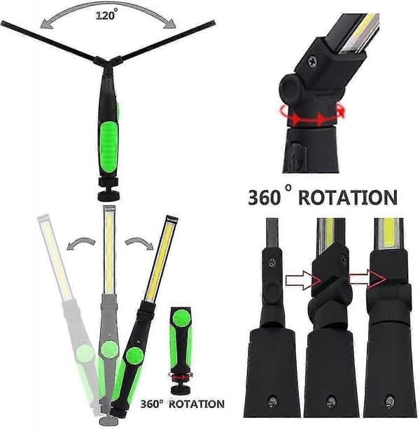 Oppladbar LED arbeidslampe med magnet og 360 graders sammenleggbar USB-rotasjon