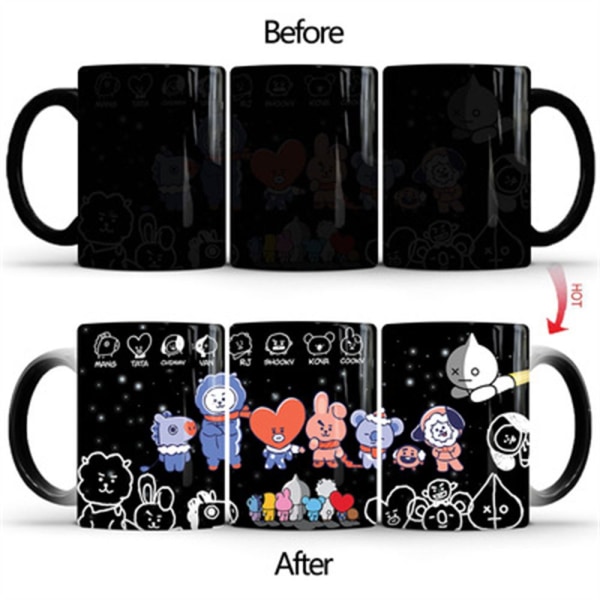 KPOP BTS BT21-mugg Kreativa söta färgskiftande muggar