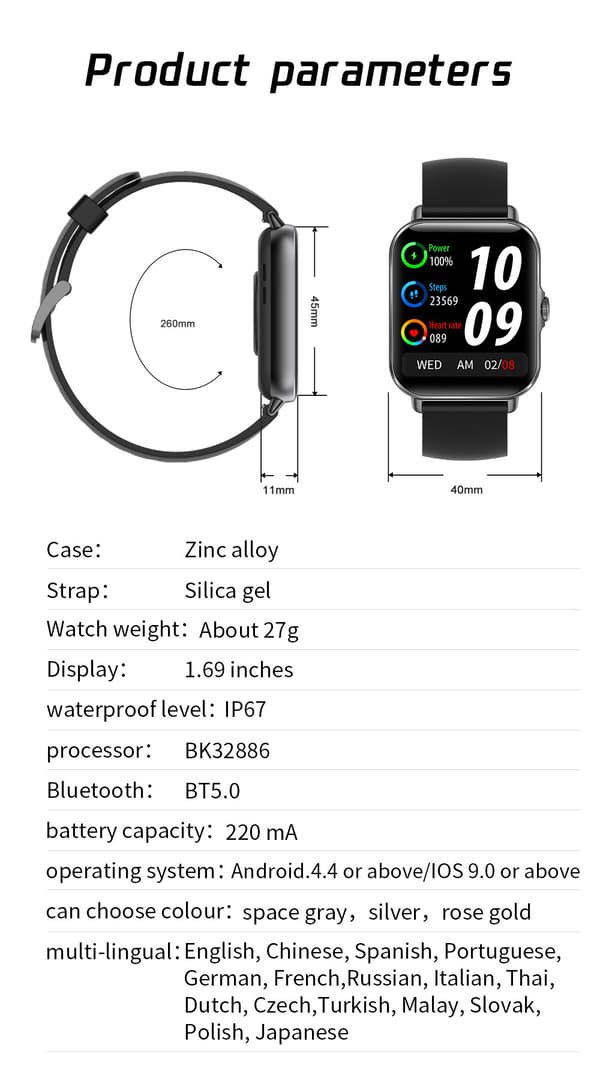 2022 populære L21 Bluetooth opkald smart watch 1,69 farveskærm stemmeassistent ur