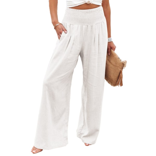 Dame Sommerbukser Lommer Løse Casual Wide Leg Lounge White XL