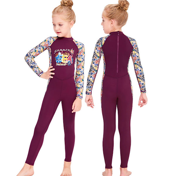 Barn Helkroppsdrakt Langermet Badedrakt Barn Solbeskyttelse Svømming Purple M