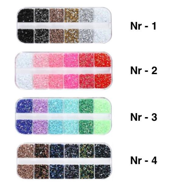 12 strass i olika storlekar i en låda - Nageldekorationer Nr - 1