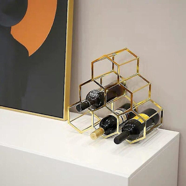 Guld Vin Metallställ Honeycomb Vinhållare Dryckesartiklar Stativ Heminredning 6 Flaskor Srorage|