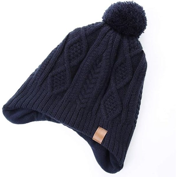 Blue Boys Stickad Hatt Barn Håll Varm Bomber Hat Protect Ears