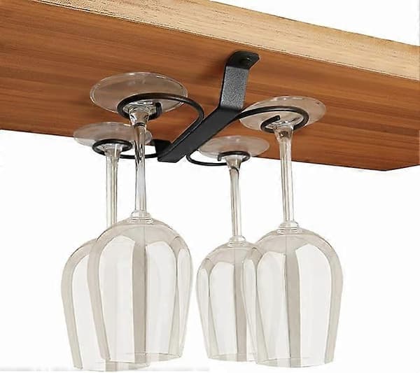 Vinglasholder under skab, stilkglasstativ, glasopbevaringsophæng med 4 kroge, organizer til køkken og bar (sort)