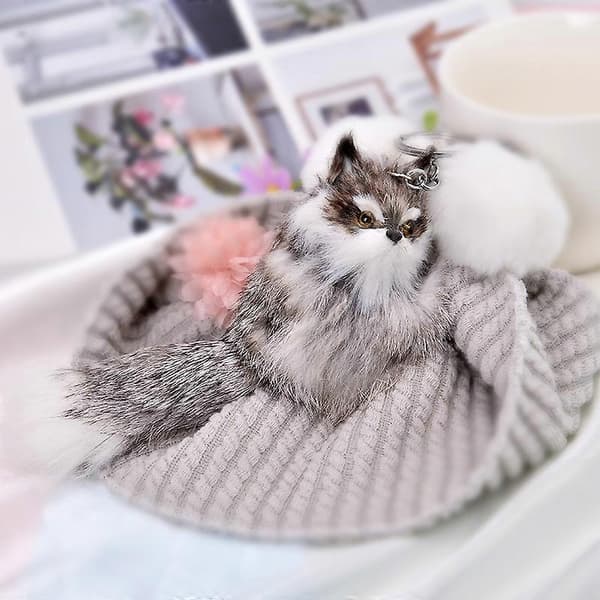 5 st Nya Söta Fluffiga Nyckelringar med Räv i Konstpäls Pompon