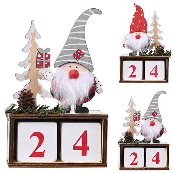 Jule-adventskalender Nedtælling Julemand Træ Dekoration Grey cap