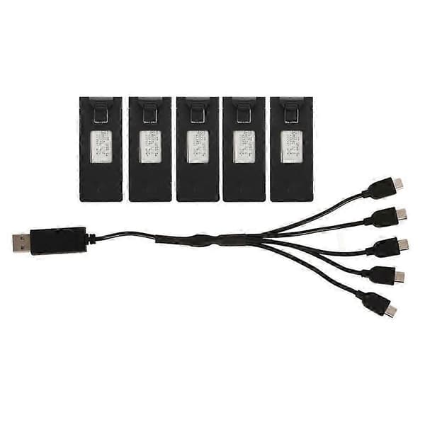Drone Tilbehør 5 stk Drone Litiumbatteri 3,7V 1800mah Fjernkontroll Flymodell Tilbehør med Ladekabel