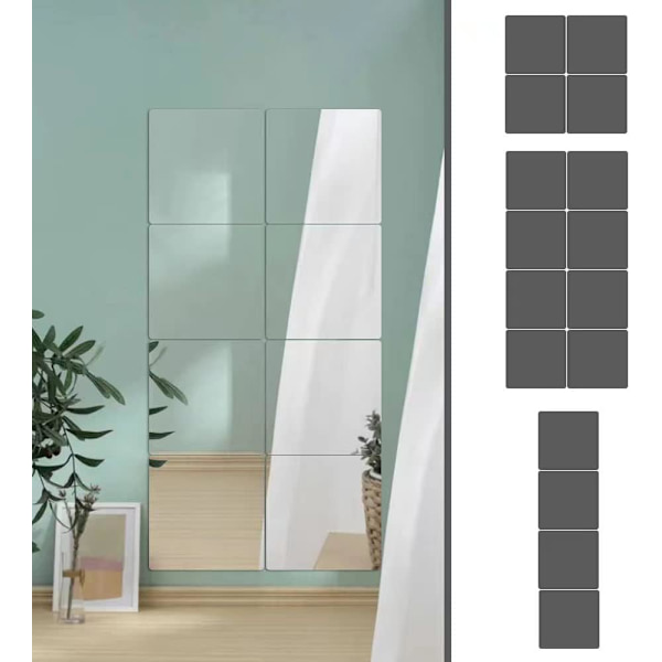 Självhäftande akrylspegelplattor (4-pack 8" x 8"), liten spegel