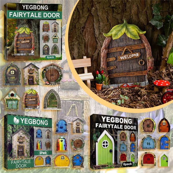 Fairy Door Set med 6 Miniature Gnome Door Set Pixie Miniature 3