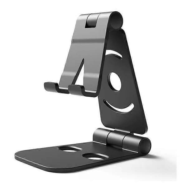 Dobbeltfoldbar mobil- og tabletstander, justerbar, foldbar, bred kompatibilitet (sort)