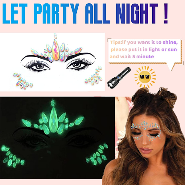 Rhinestone Face Gems Jewels, Rave Crystals Face Gems Stick on, style 1