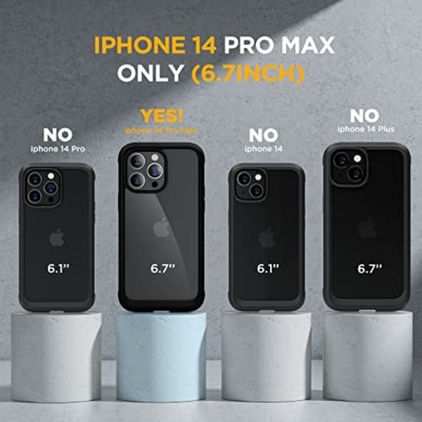 Miracase Glass Series Designad för iPhone 14 Pro Max Case 6,7 tum, [2023 Upgrade] Bumper Case med inbyggd 9H härdat glas Scr Black-A