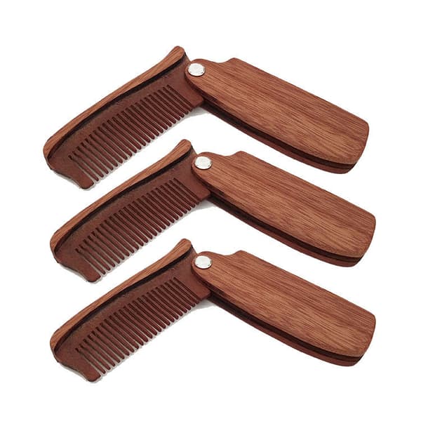 #1 Folding Comb Sandalwood Pocket Comb Automatisk Hårkam med Fjær #