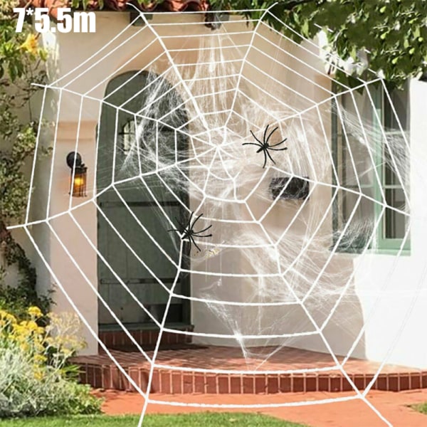 7*5,5 m jätte rund spindelnät Halloween dekorrekvisita Skrämmande gård white 7*5.5m