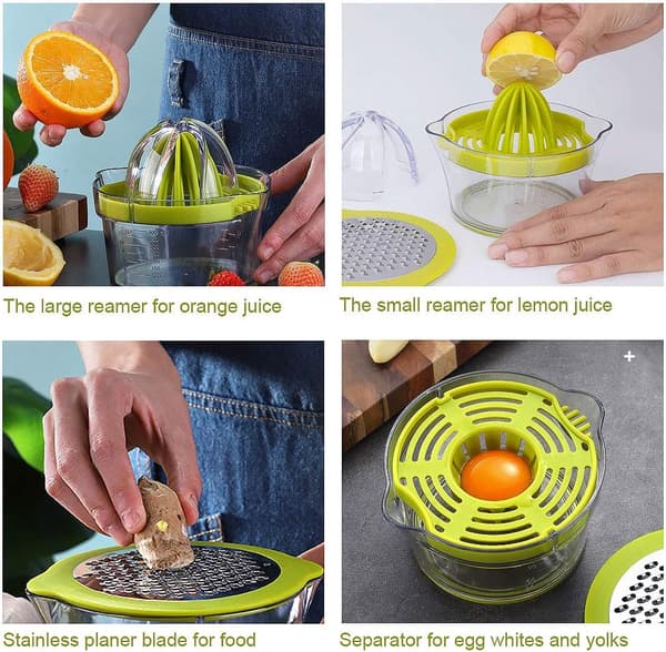 4 i 1 bärbar citruspress för apelsin, lime och citron, vitlök