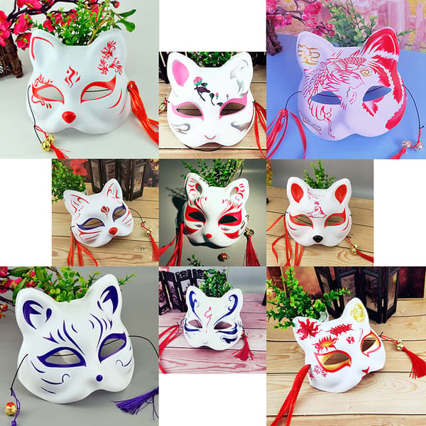 Handmålad Half Face Fox Kitsune Mask Halloween Cosplay Masq C1 D1