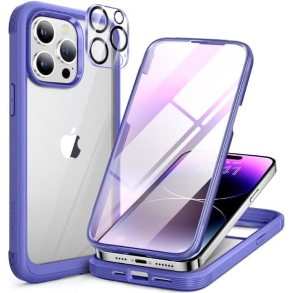 Miracase Glass Series Designad för iPhone 14 Pro Max Case 6,7 tum, [2023 Upgrade] Bumper Case med inbyggd 9H härdat glas Scr Purple