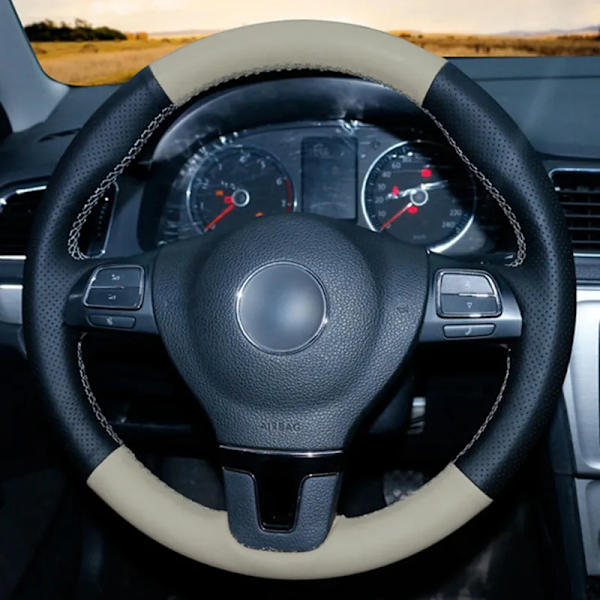 (Stil 7) Cover Svart Mocka Äkta Läder För Volkswagen VW Tiguan Golf Plus Passat CC Touran Passat Alltrack Style 7