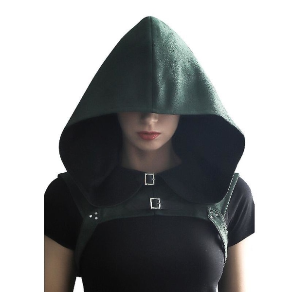 Steampunk Rogue Cowl Hat Medieval Gothic Cape Cosplay Daily Wear Men Women Great Gift Punk Cloak Wizard Halloween Christmas Gift FPDM Cowl-Green L