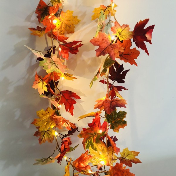 Halloween LED Höst Höst Lönnlöv Garland hängande dekorationer maple leaf+lights