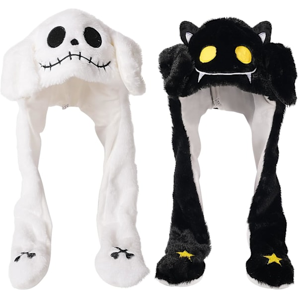 2 Pack Ear Moving Jumping Hat Rolig plysch Bat Ghost Hat Cosplay