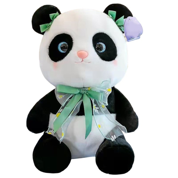 Panda form plysj dukke veske dukke ornamenter Lett bærbar dukke for å blidgjøre Green Bow Tie Panda