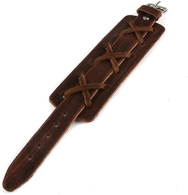 Bredt Ægte Læder Casual Herre Brun Manchet Armring