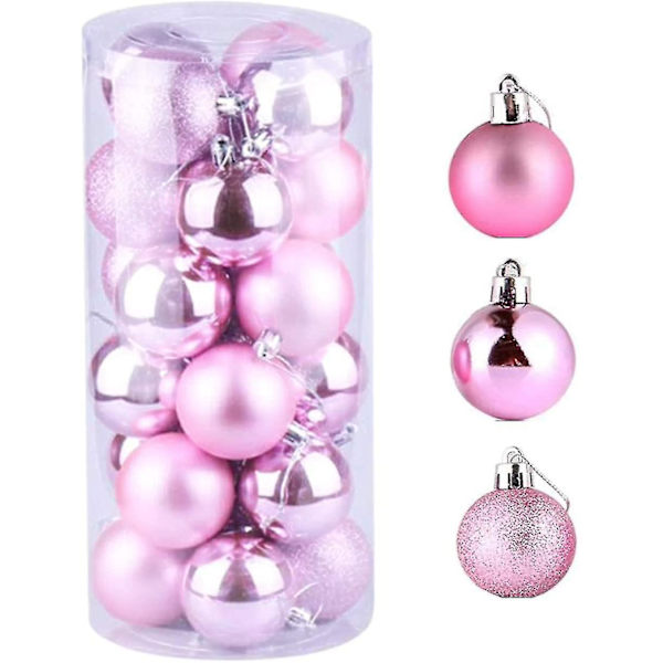 24 vaaleanpunaista joulupalloa, matta- ja glitterikoristeet