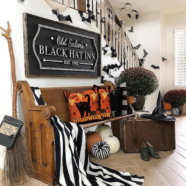 Halloween case 18x18 tum Ghosts Cat Spider Decor Black