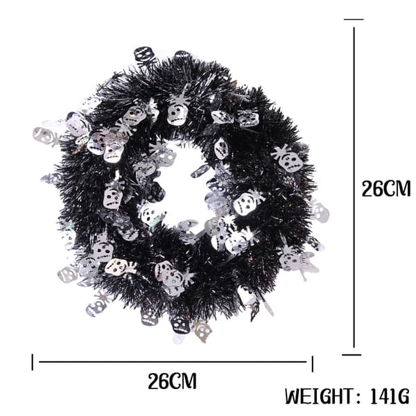 Halloween krans dekor glitter rund krans hängande dörr vägg silver skull