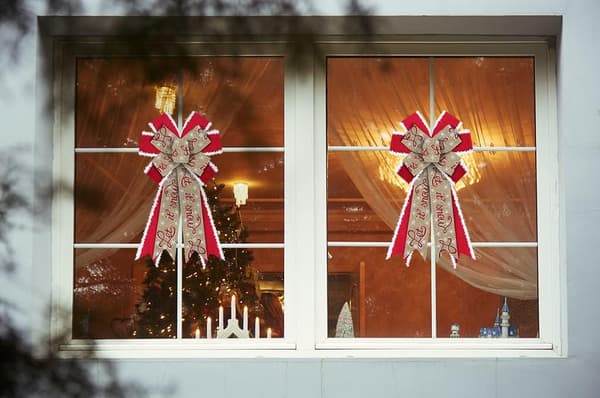 Stora julrosetter för krans, röd sammet glitter kransbågar