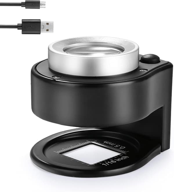 30X Myntforstørrelsesglass, USB oppladbart 6 lys bærbart metalløye