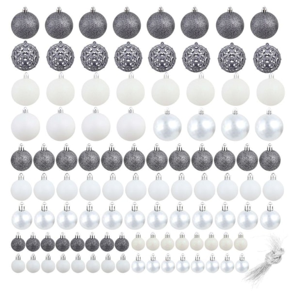 vidaXL Julgranskulor 100 delar set 3/4/6 cm vit/grå multicolor