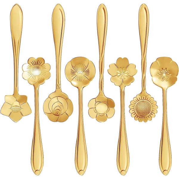 16 st rostfritt stål blomma kaffesked tesked sked set (guld)