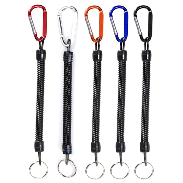 Infällbart fjäder elastiskt rep Säkerhetsredskap för utomhusvandring Camping Anti-förlorad telefon nyckelring 21cm-22cm Black