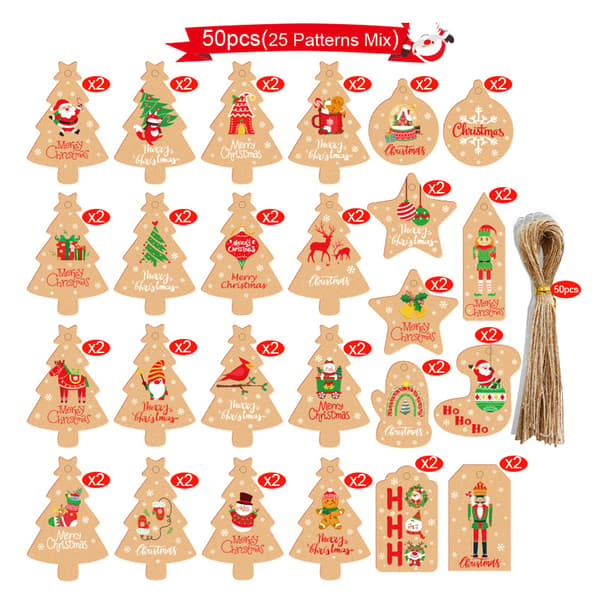 Etiketit Christmas Wishes Tree Ornament, Ripustettava tagi narulla style 1