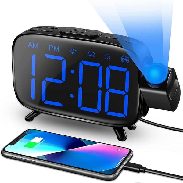 Projeksjonsvekkerklokkeradio Digital Vekkerklokke med 3 Lysstyrker