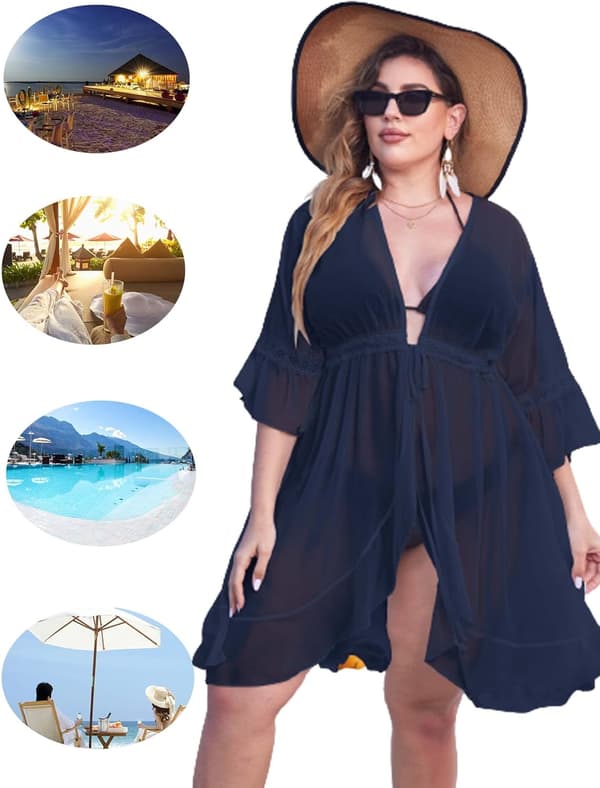 Uimapuku Plus Size Naisten Peite Ruffle Cardigan