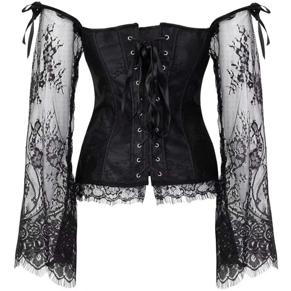 Korsetter för kvinnor Overbust Bustier Top Gothic Sexy Shoulder 8127black M