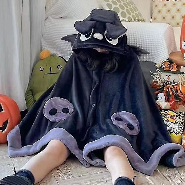 Kawaii Cartoon Bat Y2k Plysch Pyjamas Anime Kappa Sovkläder Kostym Halloween Kappa För Vuxna Vinter Pyjamas Dam Filt Cape