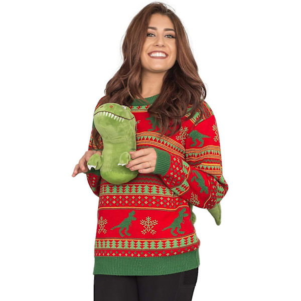 Jultröjor Dam Herr Jultröjor Vinterstickat Ren Xmas Jumper Snowflake Jumper Slogan Jumpers（L Dinosaur）