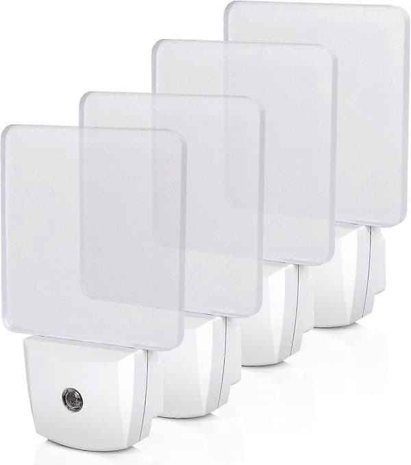 Plug-in LED Nattlys med Lyssensor, Automatisk Skumring-til-Daggry-Sensor, LED Nattlys for Bad, Gang, Soverom, Stue, Dagslys, 4-pakning