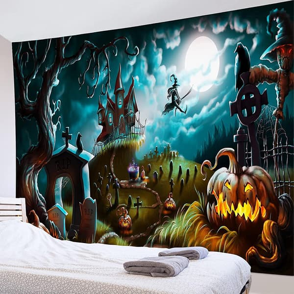 Halloween Gobelin Veggdekorasjon Heks Natt Byrom