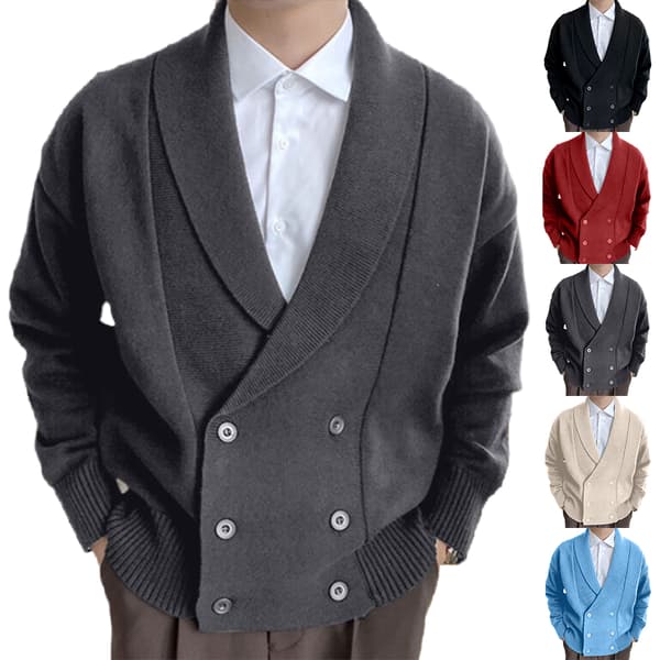 Enkel stickad kofta med knäppning för män Enkeltröja stickad topp grey 3XL