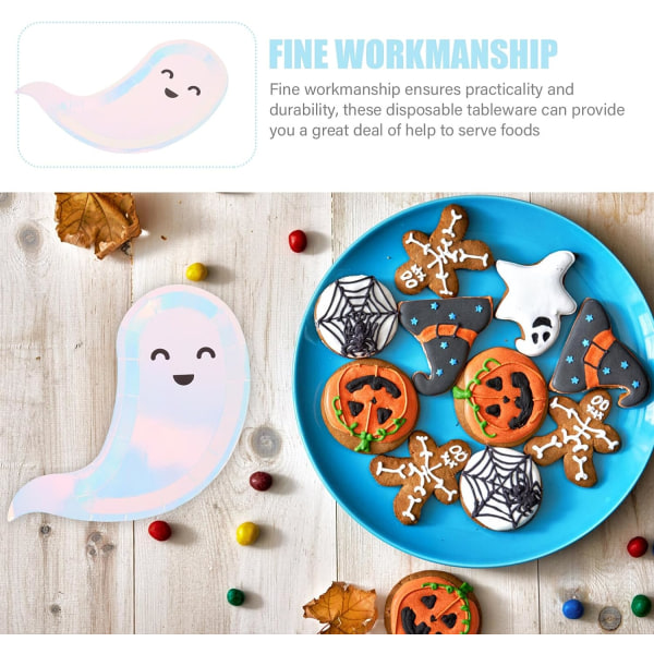 8 st Halloween Ghost Shape papperstallrikar tema dekor