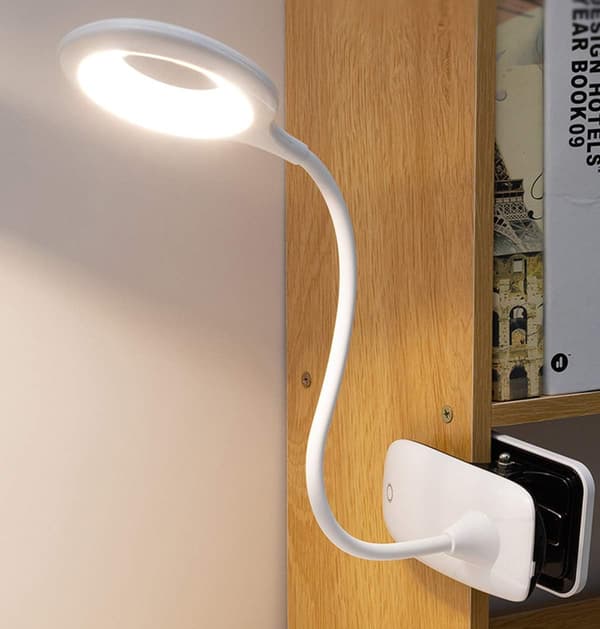 Dimbar nattbordslampe, trådløs, LED-leselampe som kan klipses